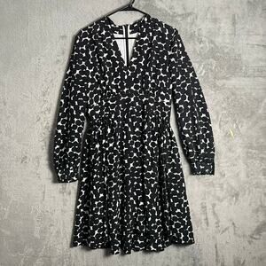 Kate Spade Blot Dot Silk V-Neck Dress Size 8 Black White Elegant Cocktail